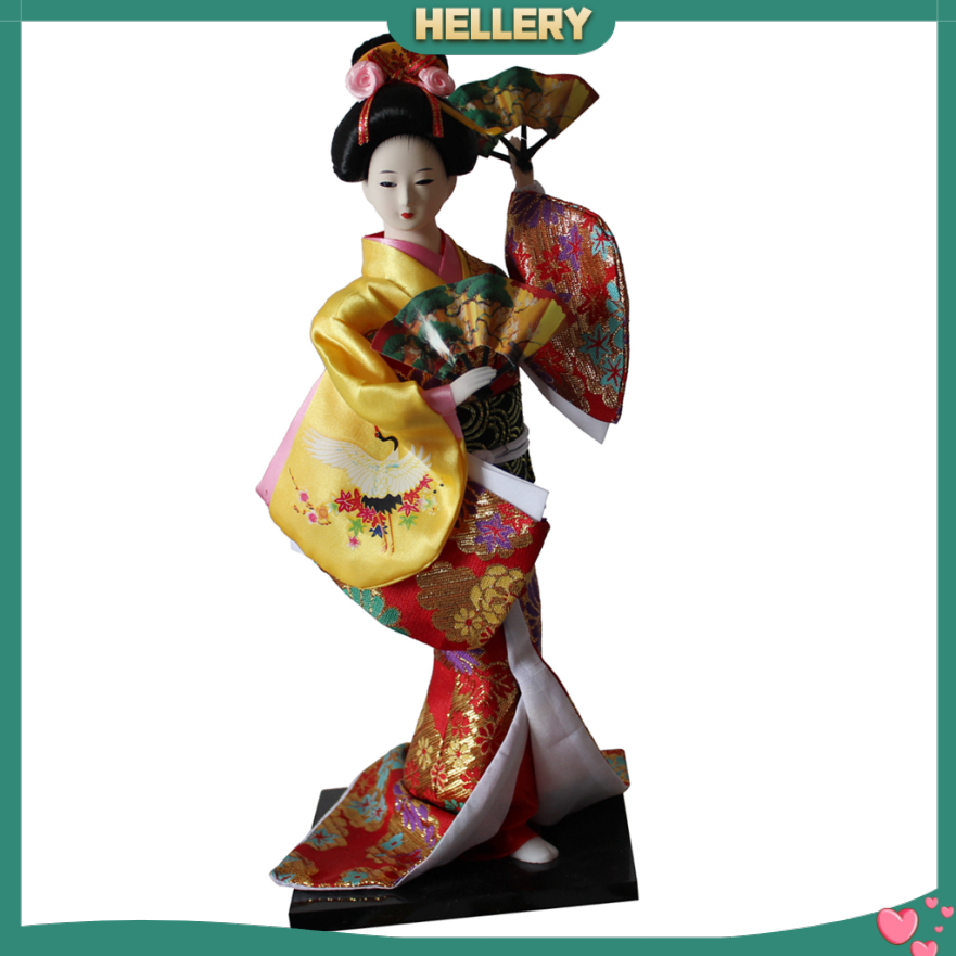 Búp Bê Geisha Mặc Kimono Màu Vàng Kích Thước 12 Inch Phong Cách Nhật Bản Dùng Trang Trí Nhà Cửa