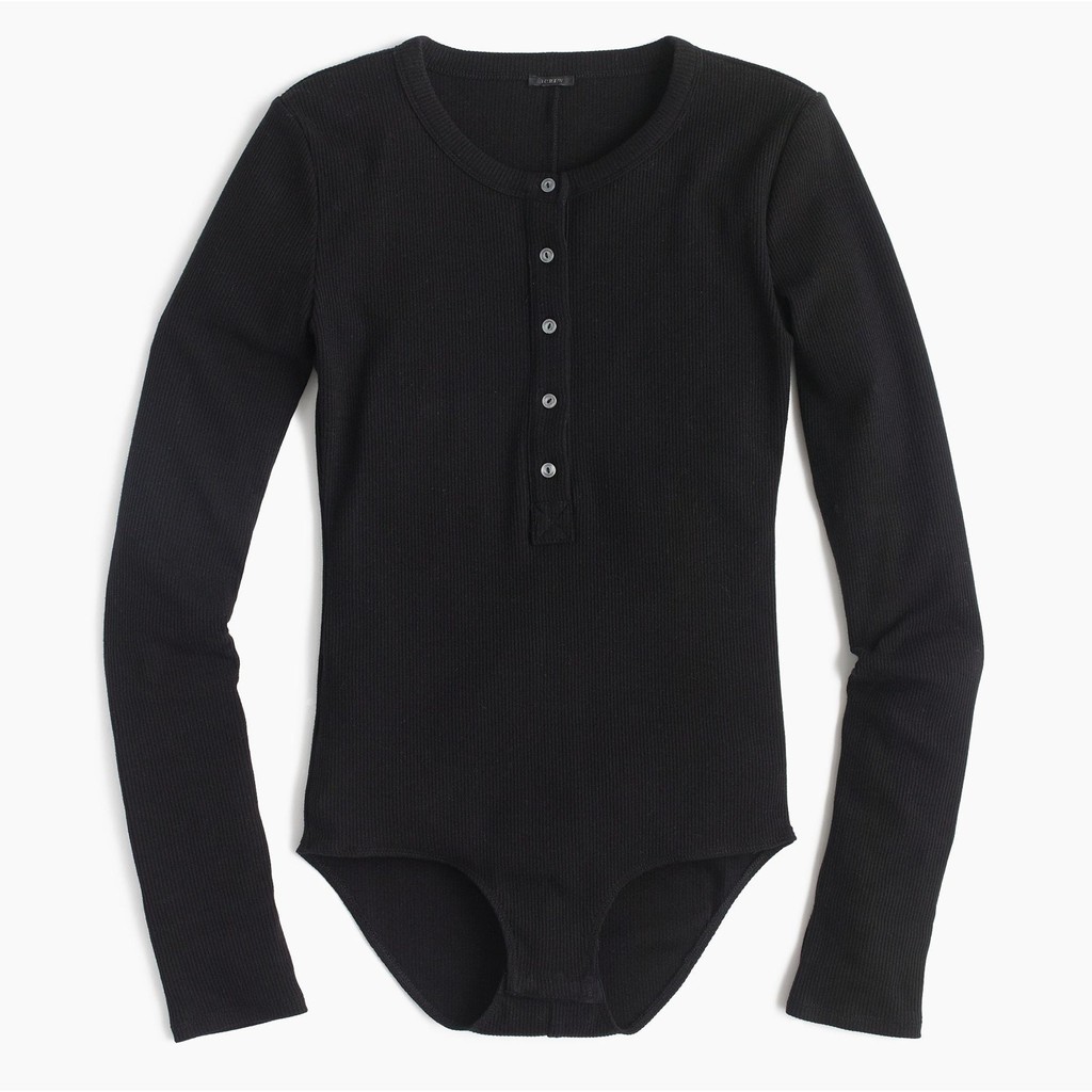 Bodysuit dài tay bấm nút ngực J Crew henley thun gân H3587