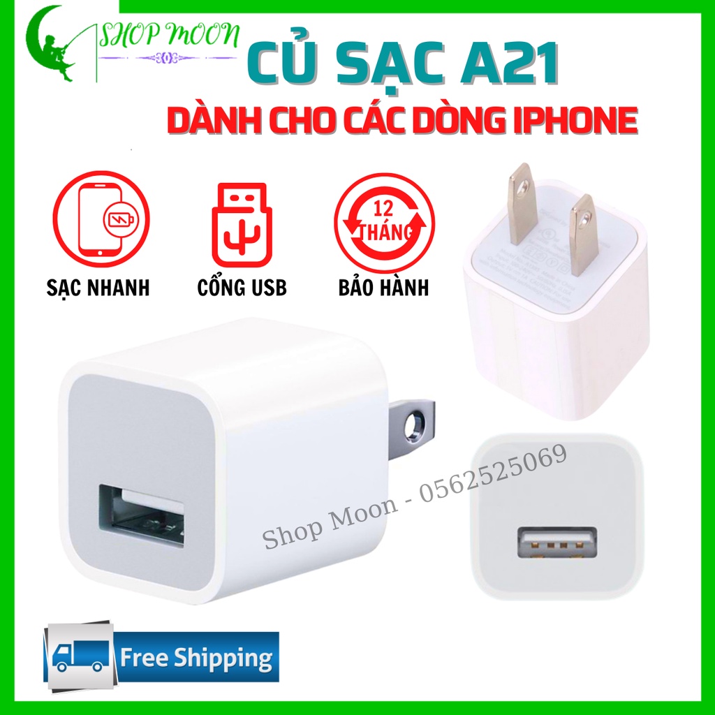 Củ sạc vuông A21 dành cho iPhone - Cốc sạc ổn định nguồn điện, tuổi thọ cao