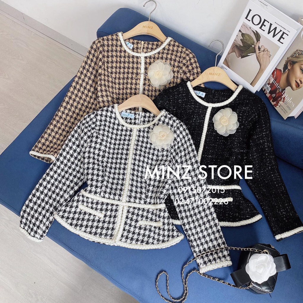 Áo dạ tweed peplum viền trắng (3 màu)