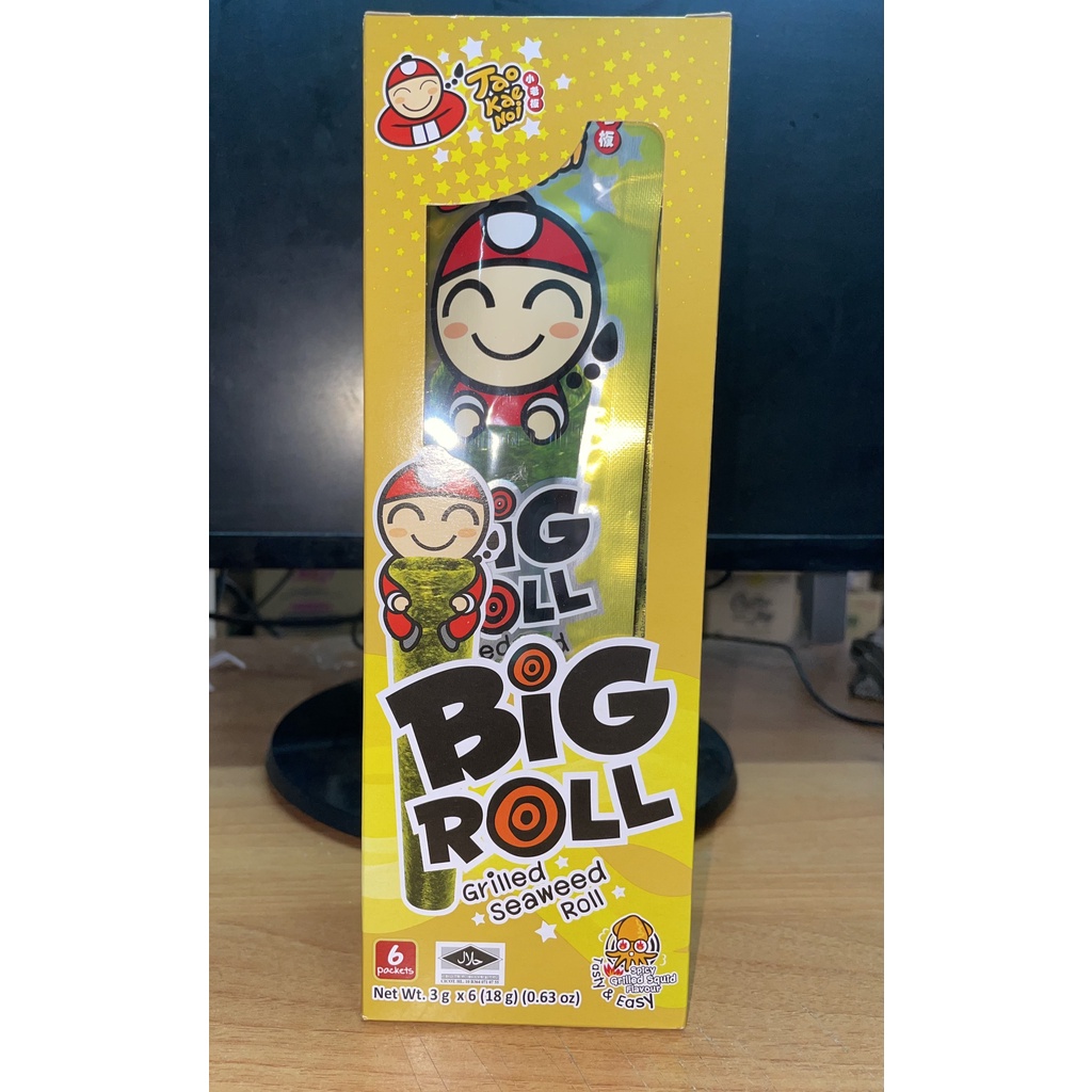 Snack Rong Biển Nướng Giòn Cậu Chủ TaoKaeNoi Big Roll Vị Mực (Hộp 6 gói-vàng)