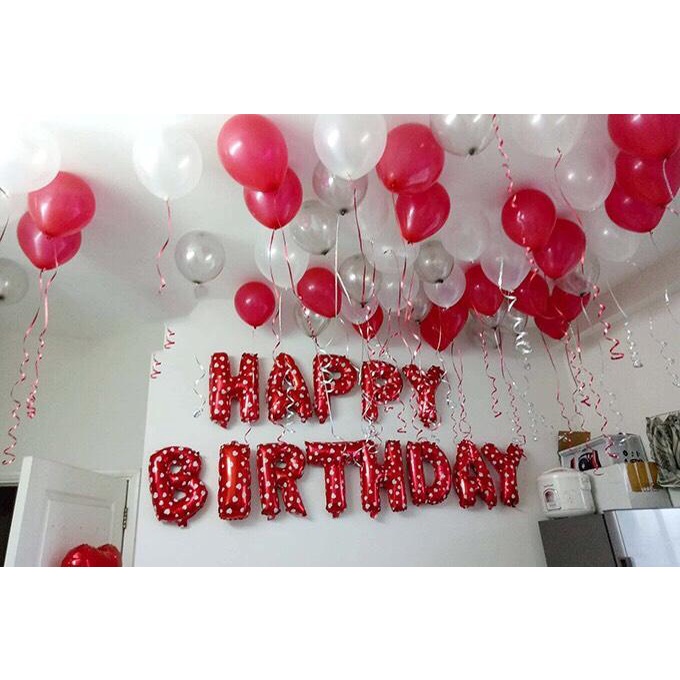 [Ảnh thật] Set trang trí sinh nhật. happy birthday tone màu đỏ cam lãng mạn TẶNG KÈM bơm bóng, keo dán tùy combo
