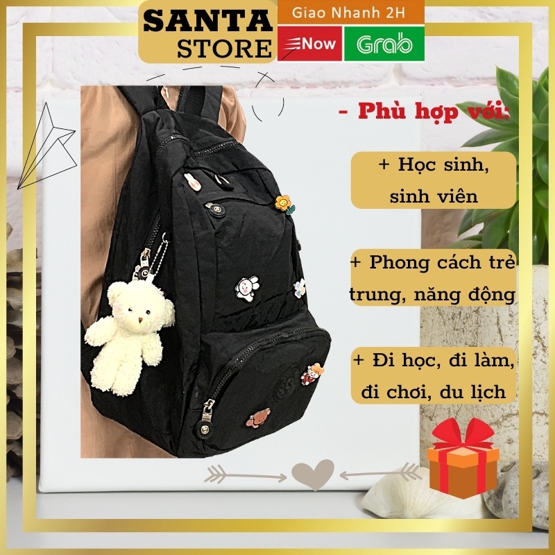 Balo thời trang nữ vải dù Kipling cao cấp SANTA STORE MS2066 màu đen đẹp Ulzzang Hàn Quốc đi học đi làm đựng vừa Laptop