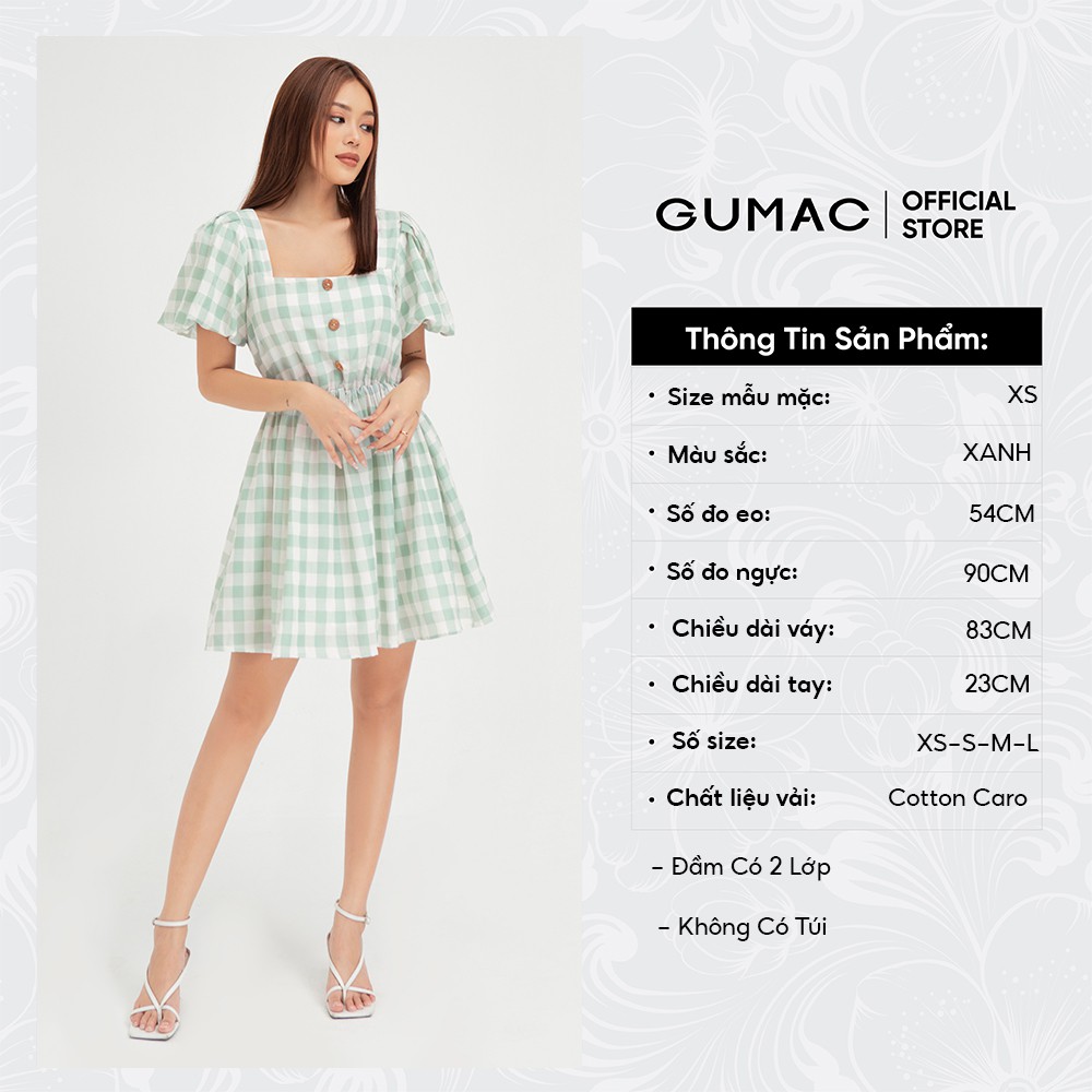 [Mã MABR07062 giảm 8% tối đa 50K đơn từ 249K] Đầm xòe nữ tay bí GUMAC họa tiết caro màu xanh trẻ trung DB485 | BigBuy360 - bigbuy360.vn