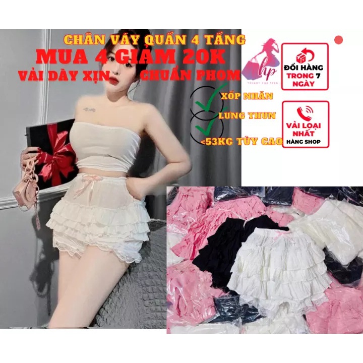 Chân váy kiểu quần nữ xếp ly 4 tầng lưng thun phối ren xốp nhăn phong cách hàn quốc thời trang nữ - CV101