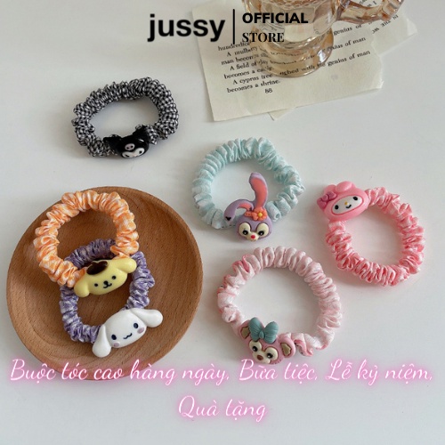 Dây Buộc Tóc Scrunchies Sọc Caro icon Hoạt Hình Dây Cột Tóc Jussy Fashion Thiết Kế Đơn Giản Dễ Thương [1 SỢI]