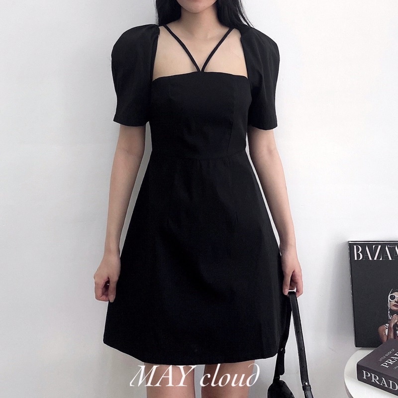 Đầm tay phồng dây V