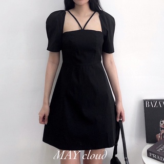 Đầm tay phồng dây V