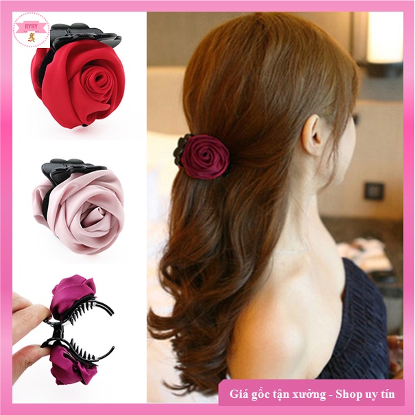 Kẹp Càng Cua Hoa Hồng Vải Lụa Màu Sắc Ngọt Ngào Phong Cách Hàn Quốc Cho Nữ