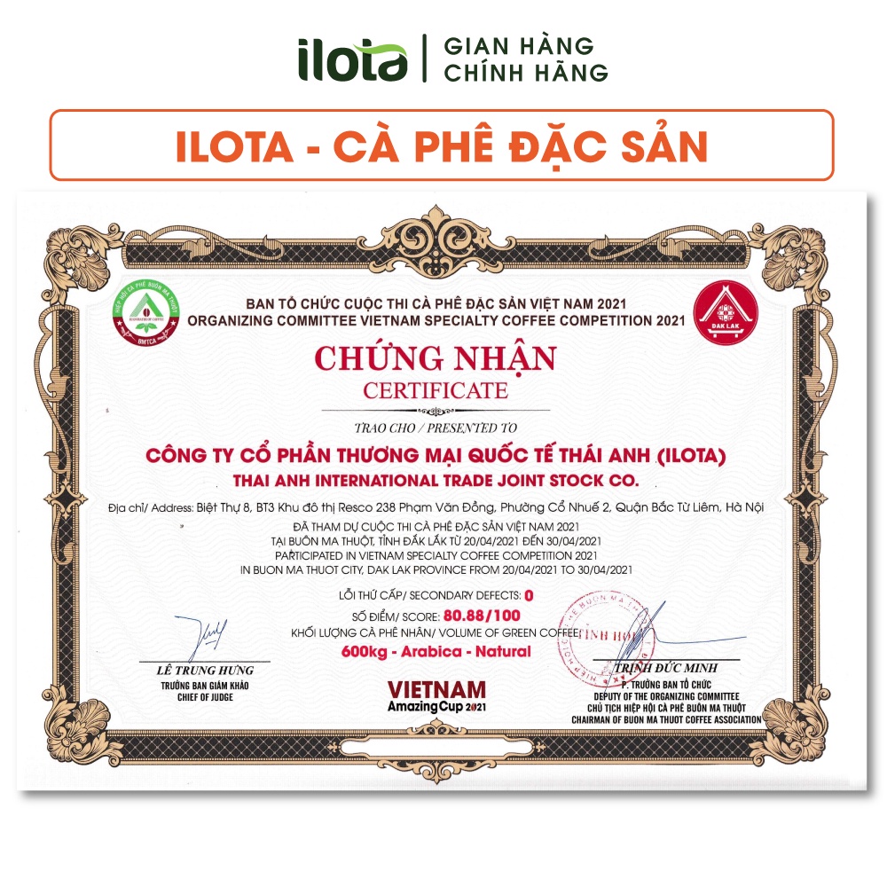 Cà phê ILOTA HẠT Arabica Cầu Đất Đặc sản 80.88 điểm tại Vietnam Amazing Cup 2021 Cà phê speciaty coffee