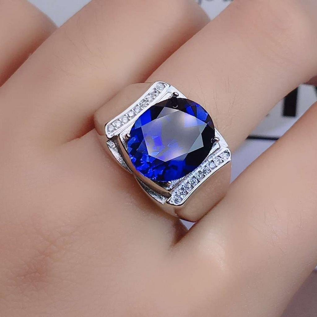 Nhẫn Cặp Mạ Bạc 925 Đính Đá Sapphire Xanh Lam