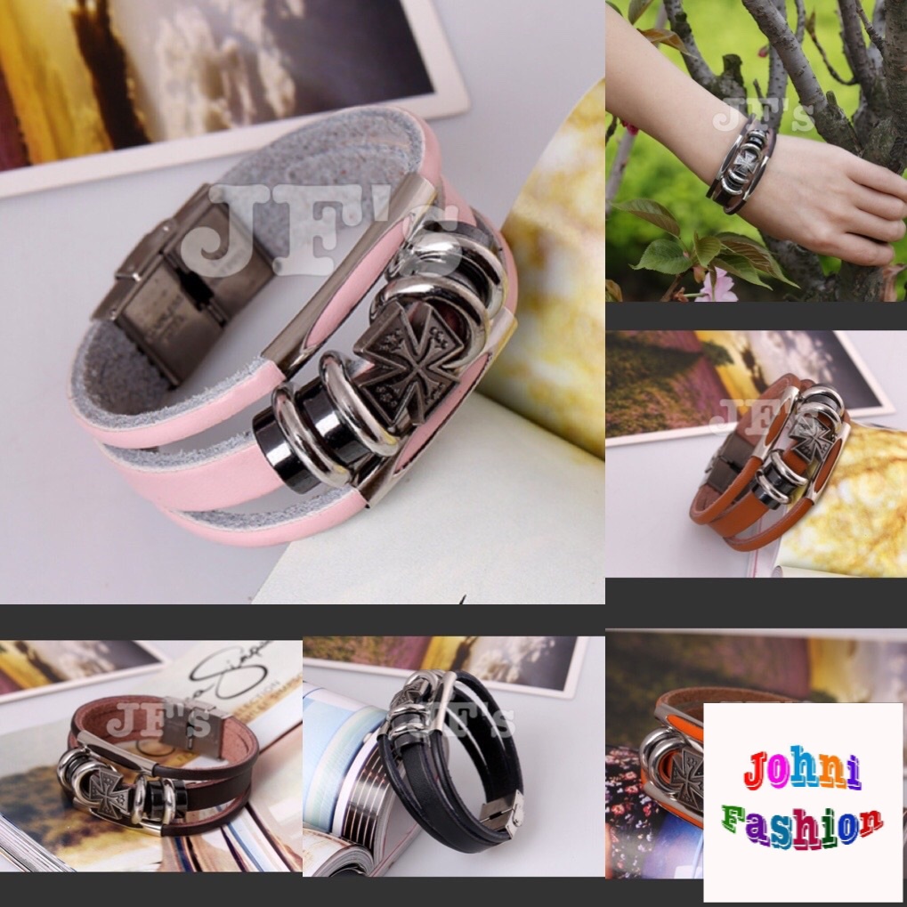 Johnifashion Vòng đeo tay unisex cho nam và nữ, vòng tay da phong cách thời trang cá tính