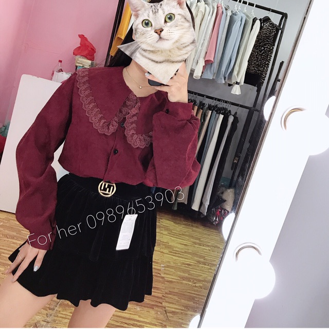 Sơ mi cổ bèo da lộn