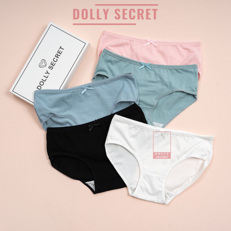 Quần lót nữ cotton trơn cao cấp kháng khuẩn đính nơ màu pastel học sinh dễ thương DOLLY-SECRET QL008