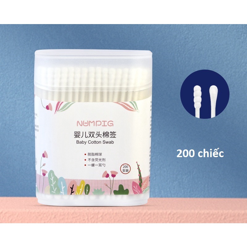 Tăm bông cho bé sơ sinh cao cấp làm từ bông tự nhiên hộp 400 que Misuta, hộp V-coool 200 que