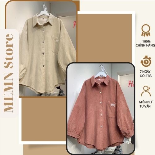 Sơ mi nhung logo tay bồng form rộng vải đẹp, trẻ trung MEMN 1002