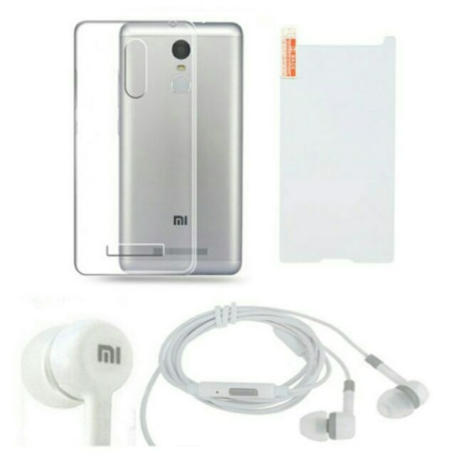 Bộ ốp lưng silicon Redmi Note 3 (Trắng) + Kính cường lực 2.5 D + Tai nghe Xiaomi (Trắng)