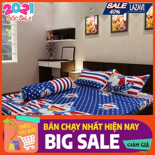 Bộ ga gối 1m4 kèm vỏ gối ôm mẫu doremon