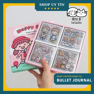 Hộp Sticker 100 tấm hình dán trang trí hình bé gái hộp hồng