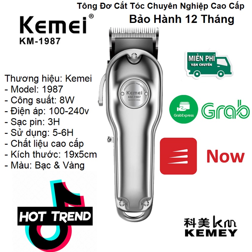 Tông Đơ Cắt Tóc Kemei KM 1987 - Cao Cấp - Chính Hãng - Chuyên Nghiệp - Babe Shop - Salon Tóc - Bảo Hành 12 Tháng