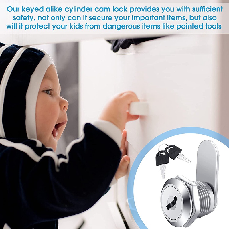 16 Pieces 5/8 Inch Zinc Alloy Drawer Lock File Cylinder Lock Keyed