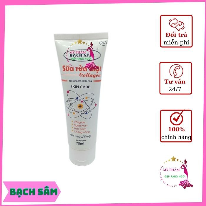 Sữa Rửa Mặt Bạch Sâm Collagen Z6, Sữa Rửa Mặt Trắng Da, Mụn Thâm, Chống Nắng 75ml