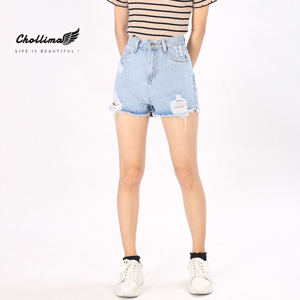 Quần short jeans nữ Chollima tua lai QS011 – quần sọc jeans nữ ulzzang phong cách hàn quốc