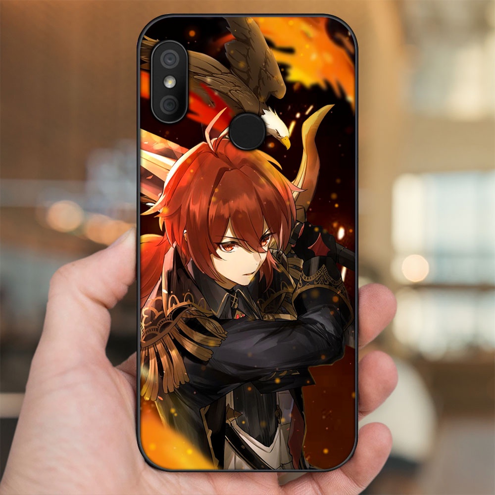 Ốp lưng Xiaomi Redmi 6 Pro, Mi A2 Lite viền đen in hình Diluc Genshin Impact