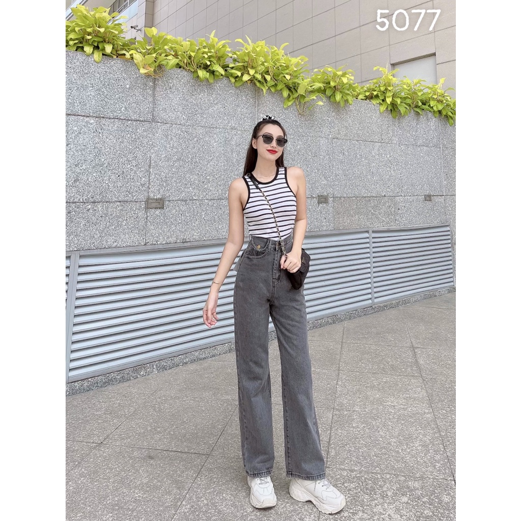 QUẦN JEANS ỐNG RỘNG NỮ LƯNG CAO TÚI NẮP LƯNG LAI CUỐN MÀU XÁM NHẠT HOT HIT NITI2 CHẤP MỌI CUỘC CHƠI