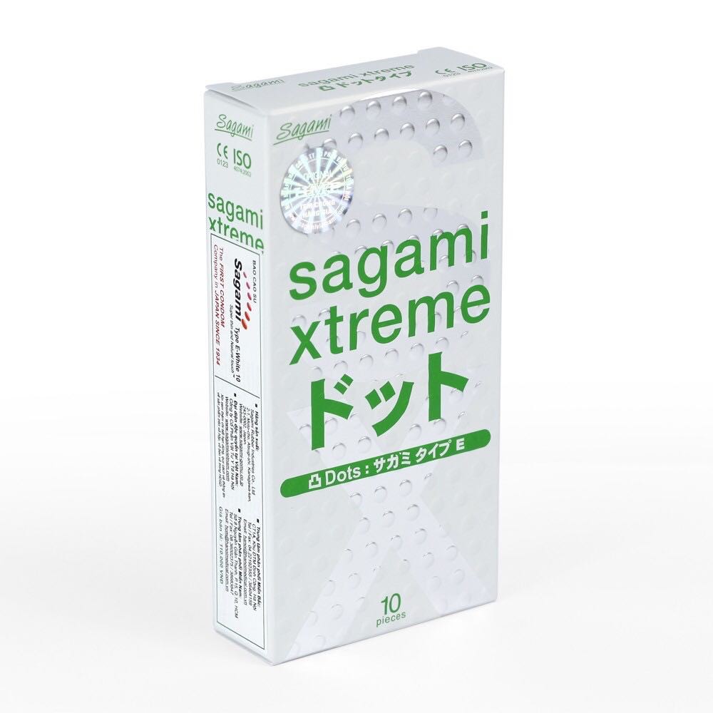 Bao cao su gân gai 10 chiếc Sagami Extreme White Nhật Bản
