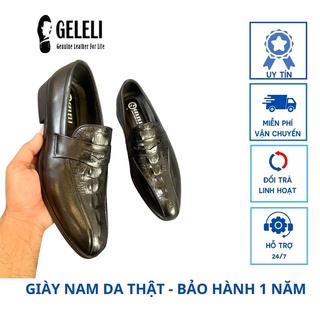 Giày công sở nam da bò thật dập vân geleli gcs8
