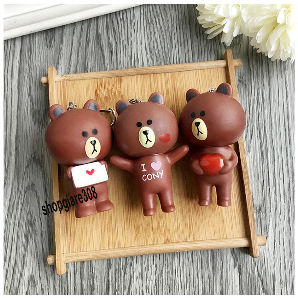 (loại to) Móc khóa hình thỏ Cony và gấu Brown-Móc khóa gấu nâu và thỏ trắng-