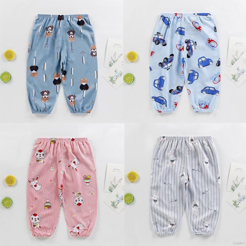 ruiaike  Summer Children Cartoon Anti-mosquito Pants Kids Breathable Air-conditioning Pants Elastic Long Trousers