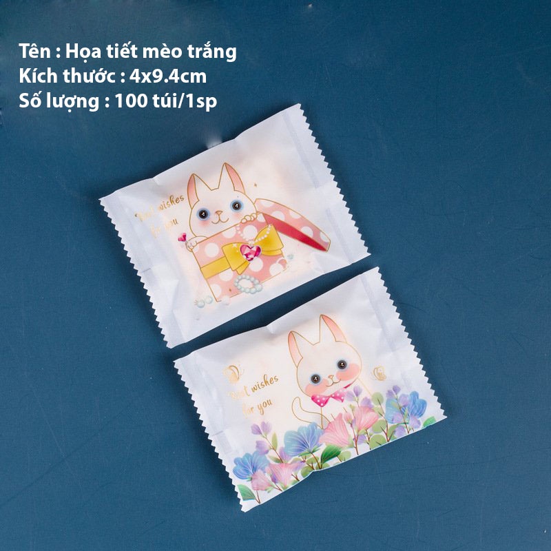 Túi đựng bánh kẹo, Họa tiết Mèo trắng nhiều loại - BB29 - KING OFF OPP