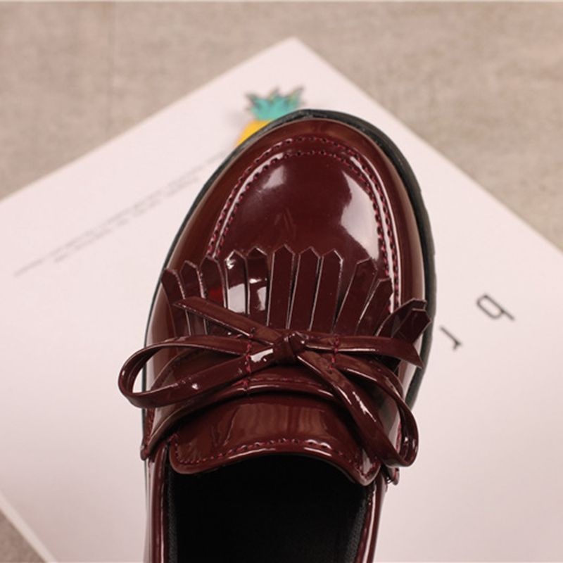 1-12Year Girls Leather Shoes British Style Tassel Party Princess Shoes Fashion Kids Student School Shoes Black