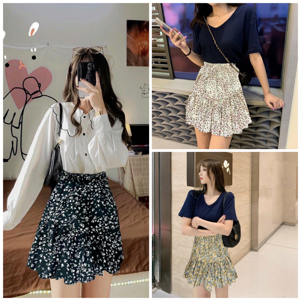 Chân váy hoa nhí vintage, chân váy ngắn siêu xinh