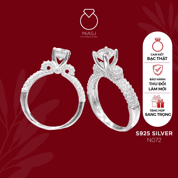 Nhẫn nữ bạc Ý S925 đính hoa đá MiASJ 4 chấu kiểu dáng sang trọng N072