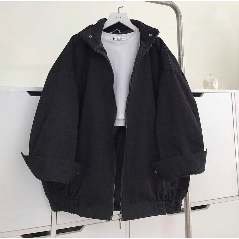 Áo Khoác Kaki Jacket Trơn Nón 2 Lớp Form Rộng Nam Nữ Unisex