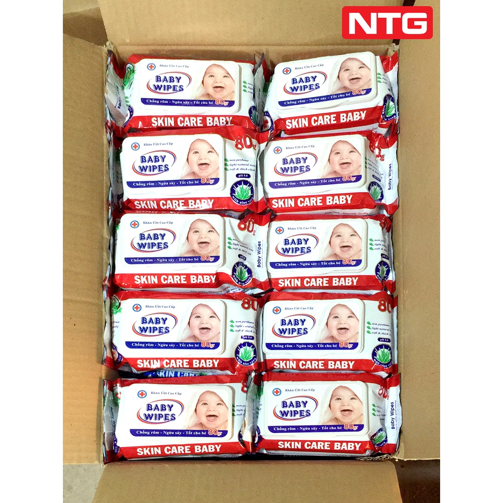 Combo 8 gói khăn ướt 80gr Baby WipesĐỏ, Tặng 2 CỤC GÔM , mùi thơm dịu nhẹ, Giá siêu tiết kiệm