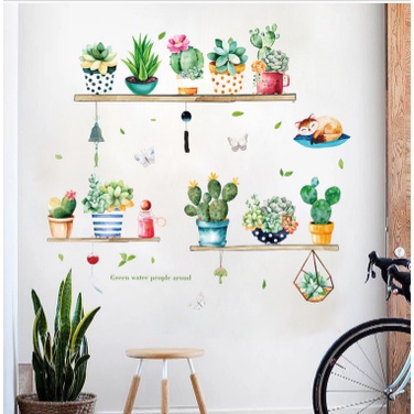 Decal dán tường, tranh dán tường xương rồng trang trí nhà cửa, quán cà phê hàng cao cấp - MyNa Mart