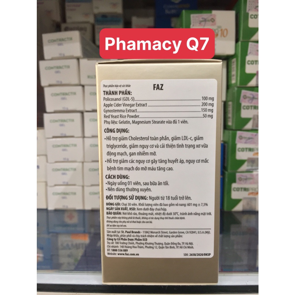 (Chai 30 viên) Viên uống Ecogreen FAZ giúp giảm Cholesterol toàn phần