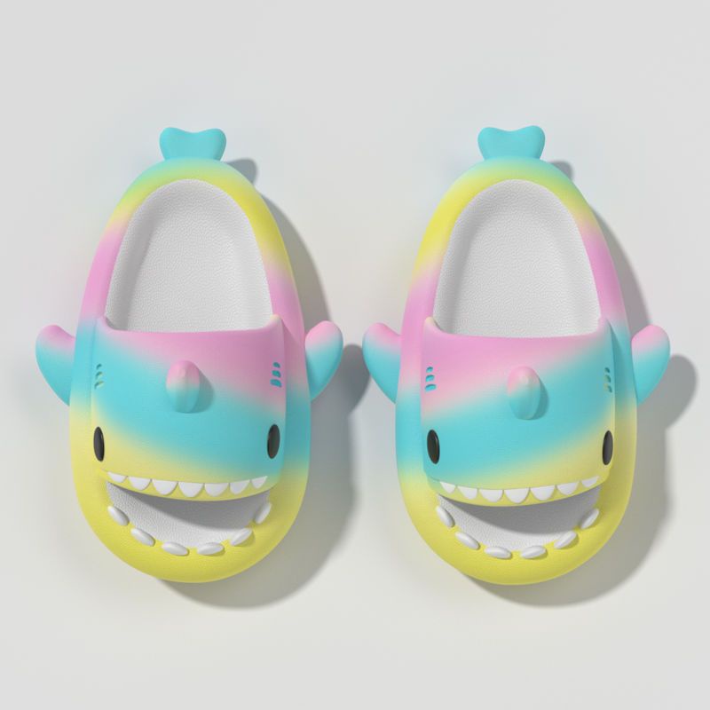 Dép Đi Trong Nhà Tắm Hình Cá Mập Nhỏ Màu Cầu Vồng Dễ Thương Cho Nam Và Nữ