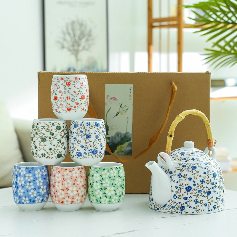 COMBO BỘ ẤM CHÉN GỐM SỨ HOA VĂN HOẠ TIẾT HOA NHÍ NHIỀU MÀU ĐẸP