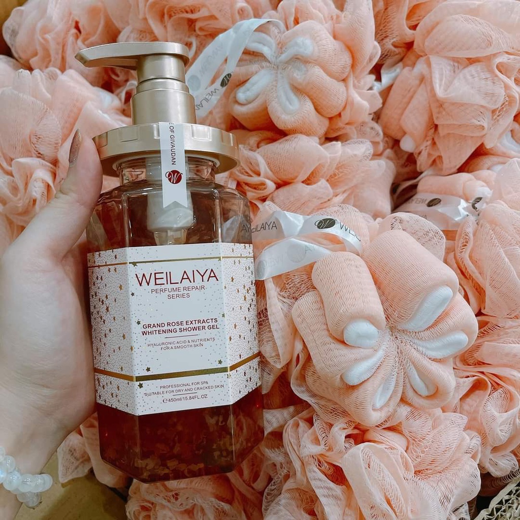 Sữa tắm trắng da Weilaiya cánh hoa hồng Damask 450ml
