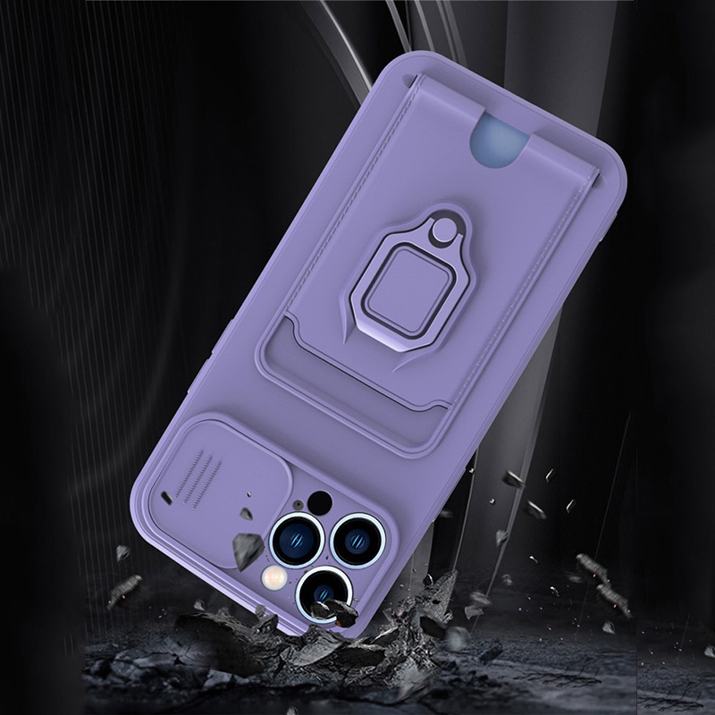 Slot Card Cover for Samsung A14 A34 A54 5G Camera Lens Protect Slide Window Shockproof Armor Card Pocket Holder Case for Galaxy S21 S20 FE