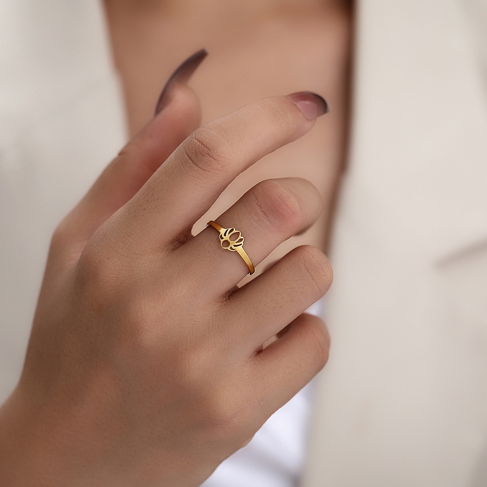 Nhẫn Thép Không Gỉ Hình Hoa Sen Phong Cách Vintage Thời Trang Cho Nữ
