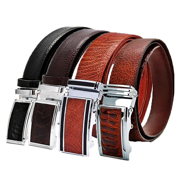Thắt lưng nam Huy Hoàng da đà điểu màu đen, nâu đất, vàng bò, nâu đỏ HP4401-02-03-04 (đầu khóa giao ngẫu nhiên)