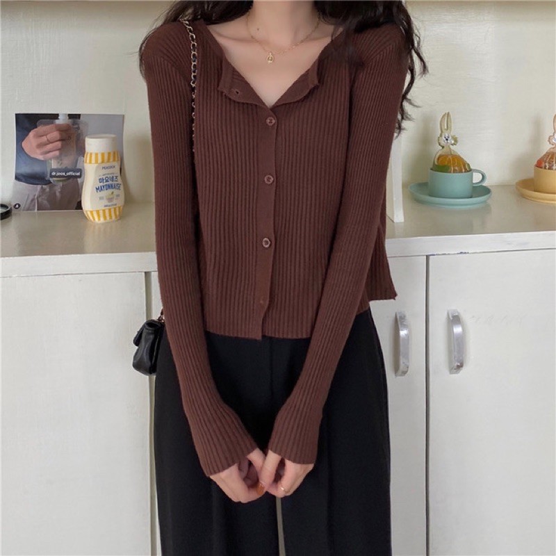 Áo Cardigan Len đan Nữ Tay dài Áo Len Tăm Sọc Dọc Nữ Mùa Đông Dài tay Thời trang | BigBuy360 - bigbuy360.vn