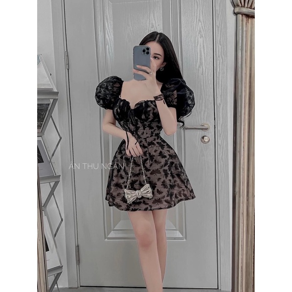 Váy ren tay bồng mặc được 2 kiểu siêu xinh