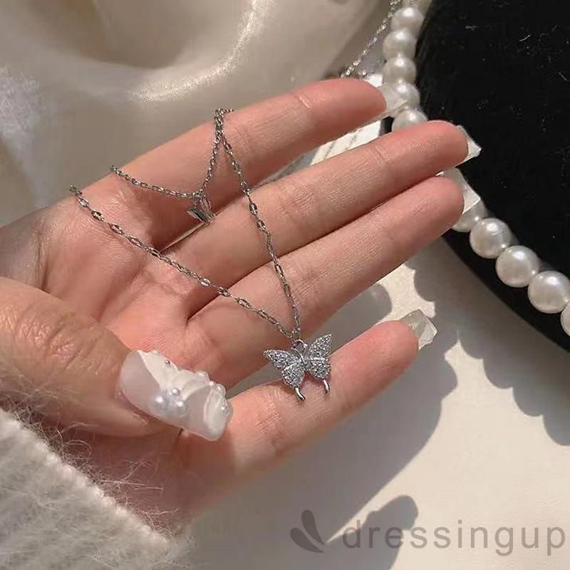 Dây chuyền hai lớp mặt hình bướm đính đá thời trang cho nữ